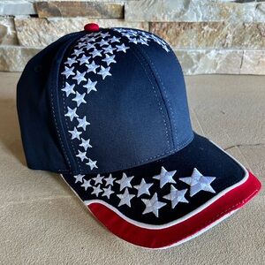 Navy Star Embroidered Baseball Cap with Red Brim Accent